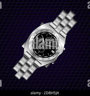 Mechanical wrist watch on a blue checkered background. Vector illustration. Stock Vector