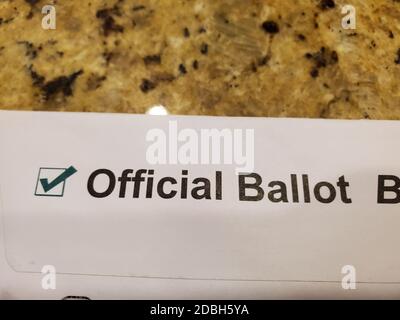 Detail on an official mail in ballot envelope, San Ramon, California, November 3, 2020. () Stock Photo