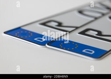 german license plates on white background Stock Photo