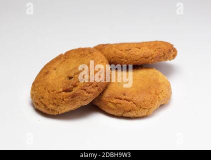 almonds (without shell) and sesame, homemade cookies, white backgrou Stock Photo