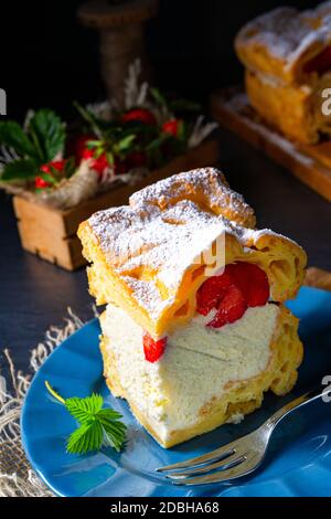 Karpatka with strawberry ,traditional Polish cream pie Stock Photo