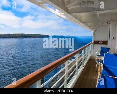 The view of McNabs Island, Halifax, Nova Scotia, Canada from a cruise ship balcony Stock Photo