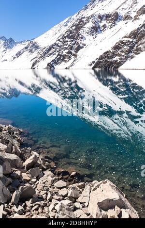 ski in chile on a sunny day with lots of snow. South America. Stock Photo