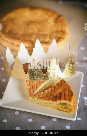king cake,galette des rois and its crown close-up Stock Photo