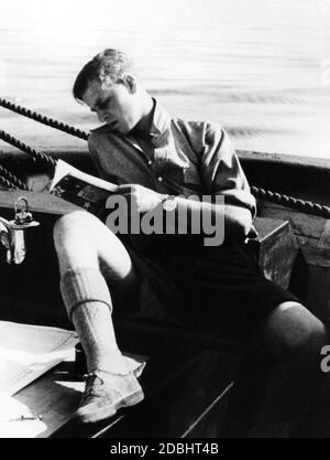 Prince Philip as a schoolboy in a boarding school on board the school boat of the German pedagogue Dr. Hahn. Undated photo, ca. 1934. Stock Photo