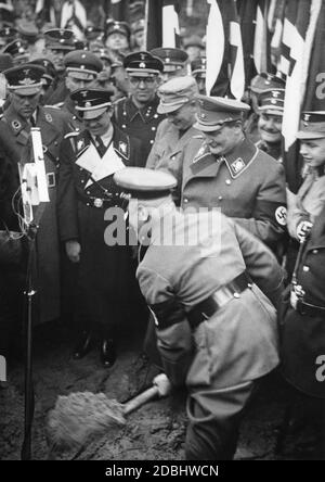 Ground-breaking ceremony for the motorway between Berlin and Szczecin (today: A 11 in Poland A6). On the right is Hermann Goering. Stock Photo