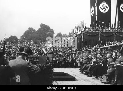 The Day of German Art with foundation stone laying of the Haus der Kunst on 15.10.1933. At the lectern is Adolf Hitler. Stock Photo