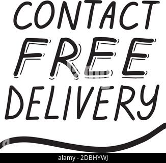 Contact free delivery lettering calligraphy illustration. Safe delivery. Coronavirus protection. Vector eps brush trendy isolated on white background. Stock Vector