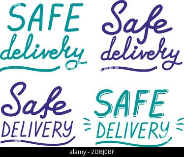 Safe delivery lettering calligraphy illustration. Contact free delivery. Coronavirus protection. Vector eps brush trendy isolated on white background. Stock Vector