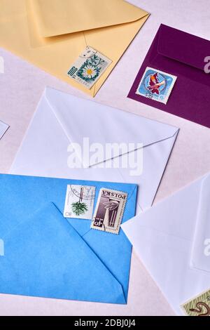 Correspondence on the white table. Stock Photo