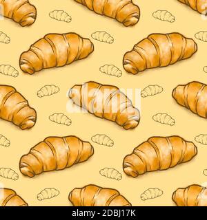 Fresh Croissant Seamless Pattern. Delicious Sweet Pastry, Classic 