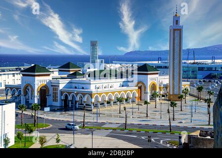 Moroccan mosque in the port of Tangier. In the Kingdom of Morocco. Stock Photo