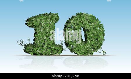 Number 10 created of green ivy leaves Stock Photo