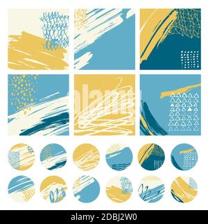 Various modern highlights and story icons and backgrounds for social media in sea mood Stock Vector