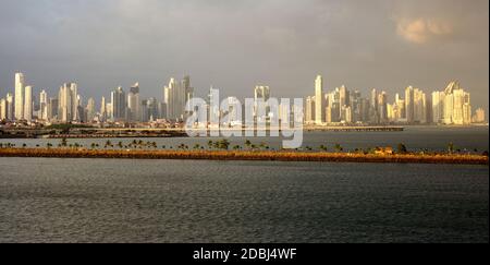 Panama City skyline at dusk, Panama, Central America Stock Photo