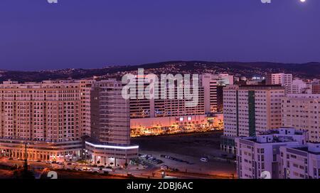 Panoramic view of Tangier at night. Tangier is a Moroccan city located in the north of Morocco in Africa. Stock Photo