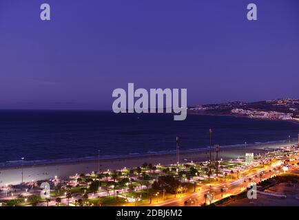 Panoramic view of Tangier at night. Tangier is a Moroccan city located in the north of Morocco in Africa. Stock Photo