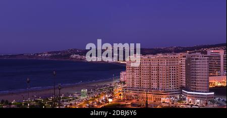 Panoramic view of Tangier at night. Tangier is a Moroccan city located in the north of Morocco in Africa. Stock Photo