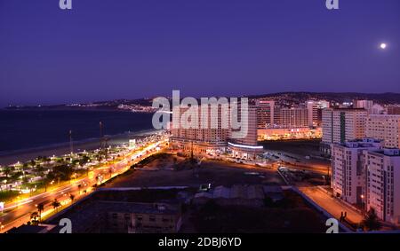 Panoramic view of Tangier at night. Tangier is a Moroccan city located in the north of Morocco in Africa. Stock Photo