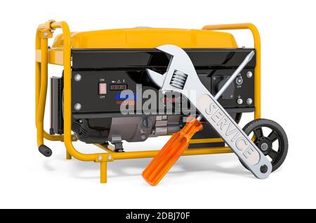 Service and repair of gasoline generator, 3D rendering isolated on white background Stock Photo