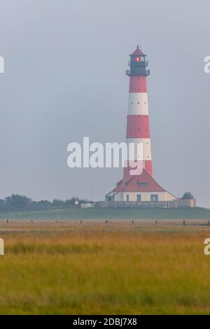 Lighthouse Westerhever Sand at evening, Eiderstedt Peninsula, Schleswig ...