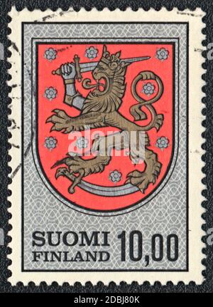 A stamp printed in Finland shows Coat of Arms Suomi, circa 1970 Stock Photo