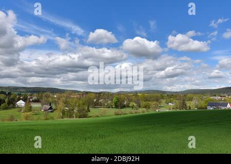 Morning in spring in sohland in upper lusatia Stock Photo