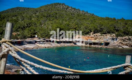 Bay of Sa Celeta with boat garages Stock Photo