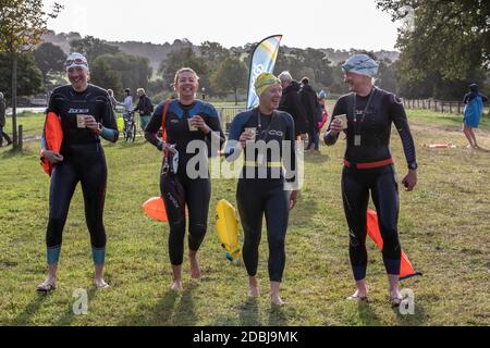 Swimmers take part in the annual Henley Swimming Festival where they swim in the River Thames in the ‘Henley Classic’ and varied lengths of miles. Stock Photo