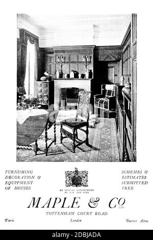 Maple & Co, living room furniture advertisement from 1914 The Studio an Illustrated Magazine of Fine and Applied Art Stock Photo
