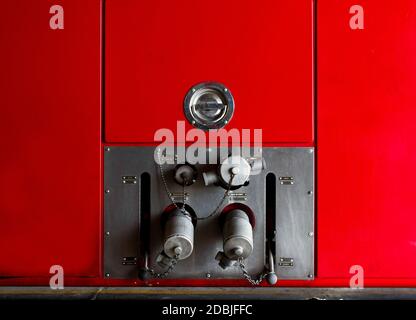 valve main control Fire truck car firefighter rescue Stock Photo