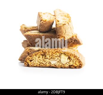 Sweet italian cantuccini cookies. Almonds biscuits isolated on white background. Stock Photo