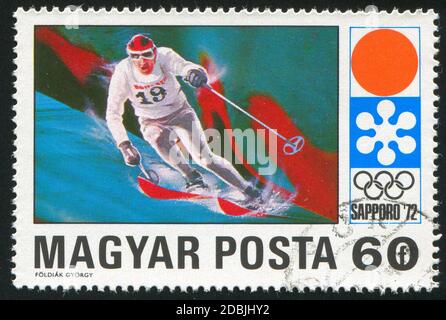 HUNGARY - CIRCA 1971: stamp printed by Hungary, shows slalom, circa 1971 Stock Photo