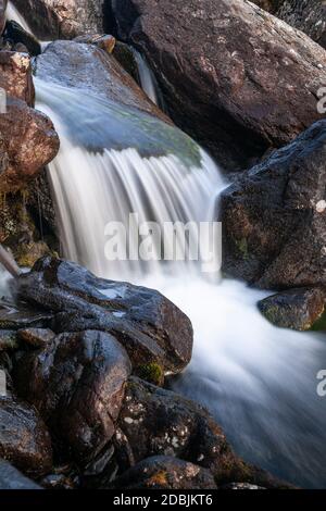 Waterfall with motion blur, Snowdonia, North Wales Stock Photo