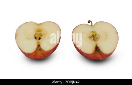 2 halved apples isolated on a white background with clipping path. Suitable for graphic editing Or engage in advertising. Stock Photo