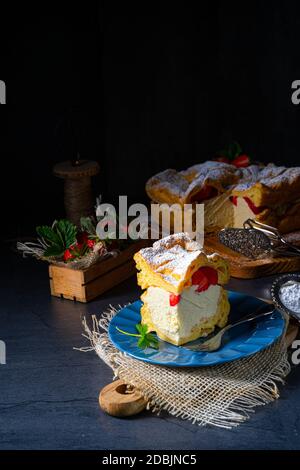 Karpatka with strawberry ,traditional Polish cream pie Stock Photo