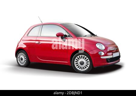 Red small Italian sport car side view isolated on white background ...