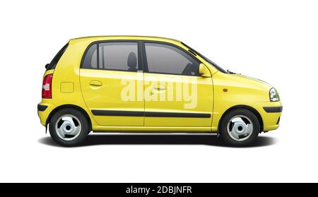 Small hatchback city car side view isolated on white background Stock Photo