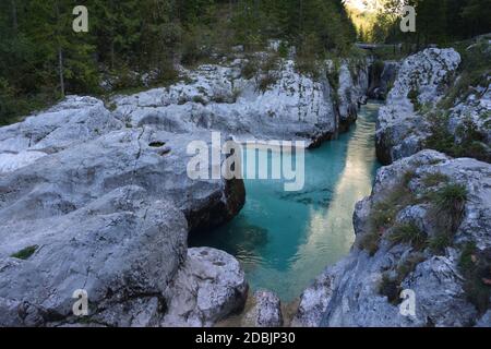Velika Korita or Great canyon of Soca river, Bovec, Slovenia in autumn. Gorge, national. Stock Photo