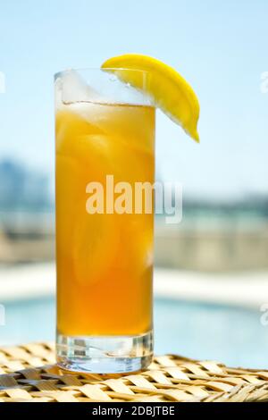 Iced tea with lemon slice Stock Photo
