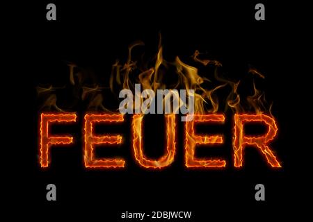 Fire lettering in german burning on fire Stock Photo