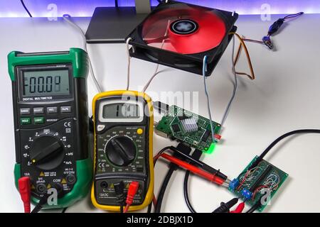 Repair of electronics and computer equipment. Multimeter Stock Photo
