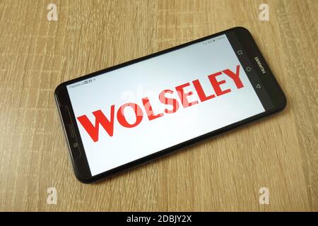 KONSKIE, POLAND - June 21, 2019: Wolseley logo displayed on mobile phone Stock Photo