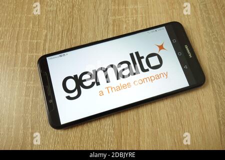 KONSKIE, POLAND - June 21, 2019: Gemalto company logo displayed on mobile phone Stock Photo