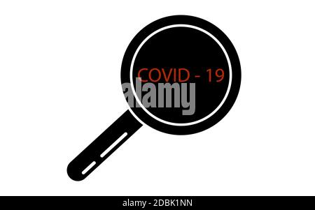 Magnifier with Covid-19 icon. Linear logo of coronavirus. Black simple illustration. Contour isolated vector image on white background. Search for Stock Vector
