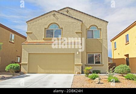 Two-story Stucco Home in Tucson, Arizona Stock Photo