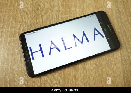 KONSKIE, POLAND - June 21, 2019: Halma plc company logo displayed on mobile phone Stock Photo