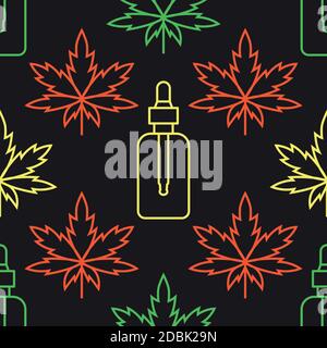 Marijuana leaf with cosmetic bottle with CBD oil Stock Vector
