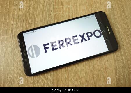 KONSKIE, POLAND - June 21, 2019: Ferrexpo plc company logo displayed on mobile phone Stock Photo