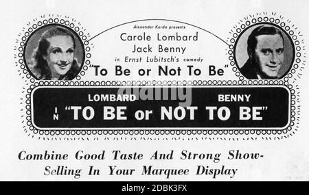 CAROLE LOMBARD and JACK BENNY in TO BE OR NOT TO BE 1942 director ERNST LUBITSCH original story Melchior Lengyel screenplay Edwin Justus Mayer presenter Alexander Korda Romaine Film Corporation / United Artists Stock Photo